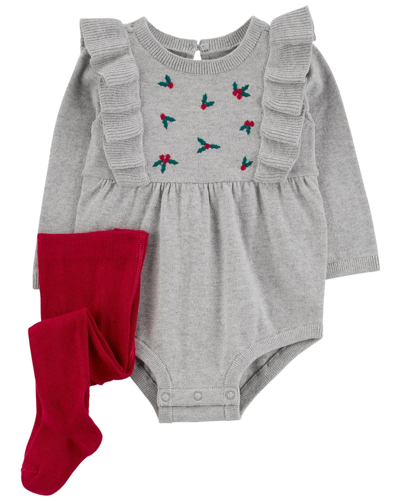 Baby 2-Piece Sweater Knit Holly Bodysuit and Tights Set