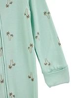 Baby Palm Tree Print 2-Way Zip PurelySoft Convertible Foot Sleeper Pyjamas - Mint