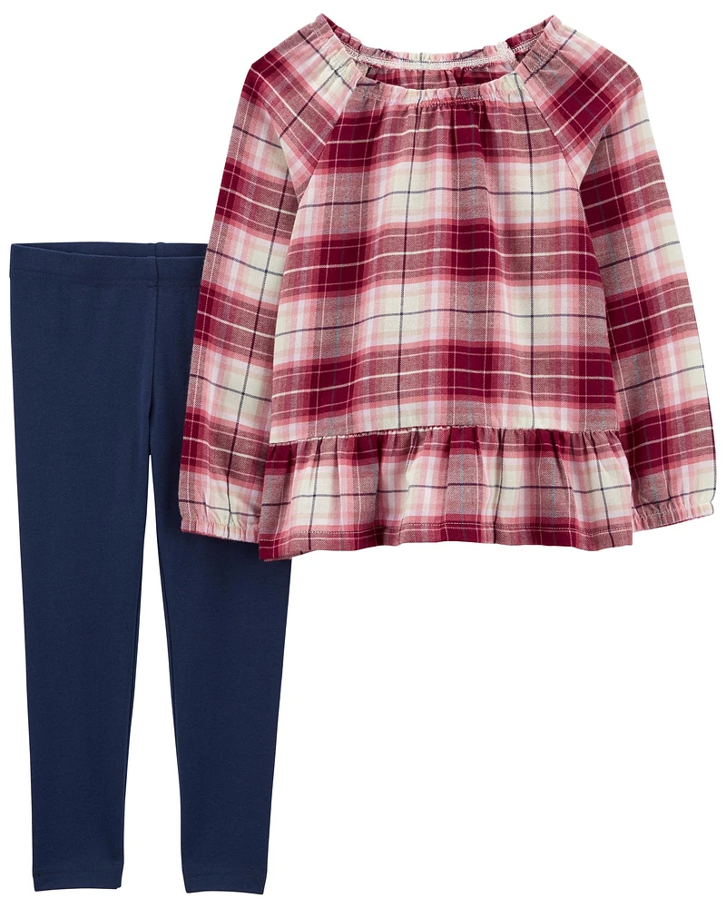 2-Piece Plaid Flannel Top & Legging Set