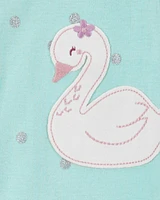 Toddler Girl 1-Piece Swan Print 100% Snug Fit Cotton Footie Pyjamas