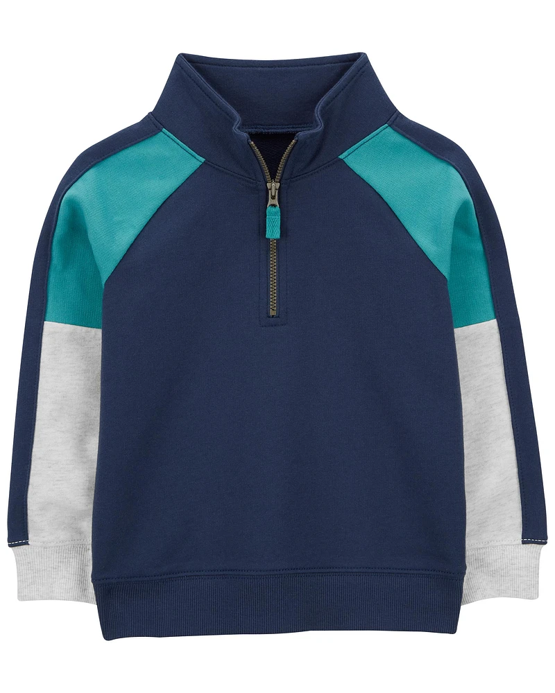 Navy Colourblock Pullover with Half-Zip