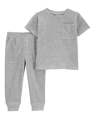 Toddler Solid Loose Fit Waffle Knit 2-Piece Pyjamas