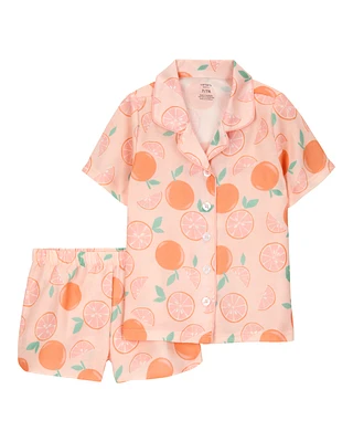 Kid Orange Print Loose Fit 2-Piece Pyjamas