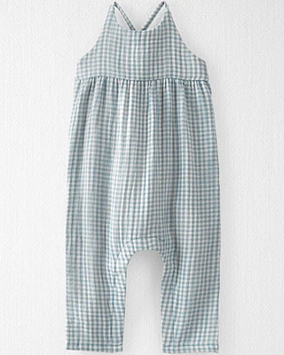 Baby Gingham Print Organic Cotton Gauze Jumpsuit