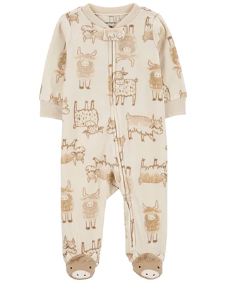 Highland Cow 2-Way Zip Fleece Sleep & Play Pajamas