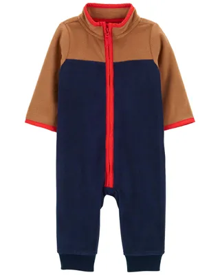 Colorblock Zip-Up Fleece Jumpsuit