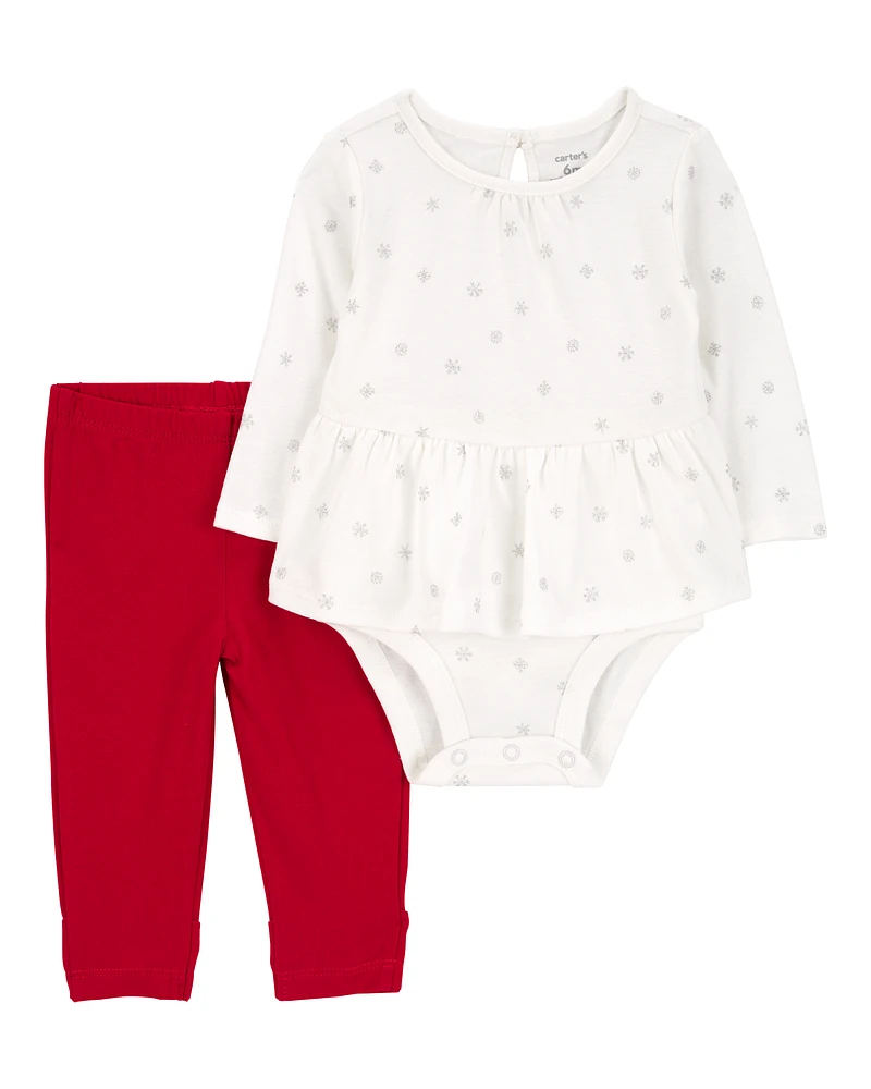 Baby 2-Piece Snowflake Peplum Bodysuit Pant Set