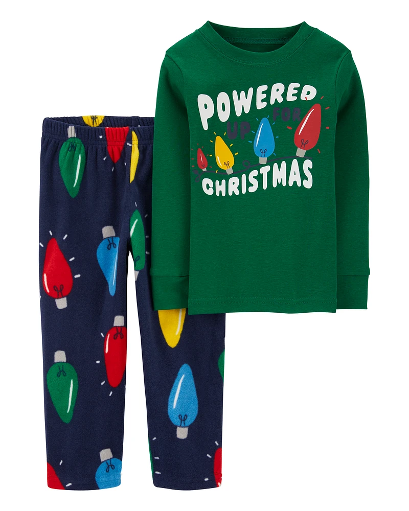 Toddler 2-Piece Christmas Lights Cotton & Fuzzy Pyjamas