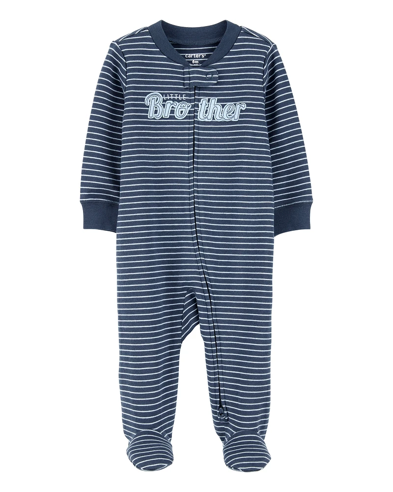 Baby Striped Little Bro 2-Way Zip Cotton Sleeper