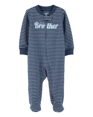 Baby Striped Little Bro 2-Way Zip Cotton Sleeper