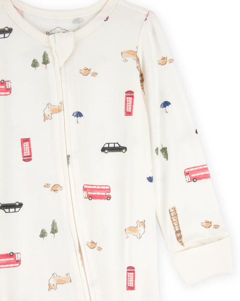 Baby London Print 2-Way Zip PurelySoft Sleeper Pyjamas - Ivory