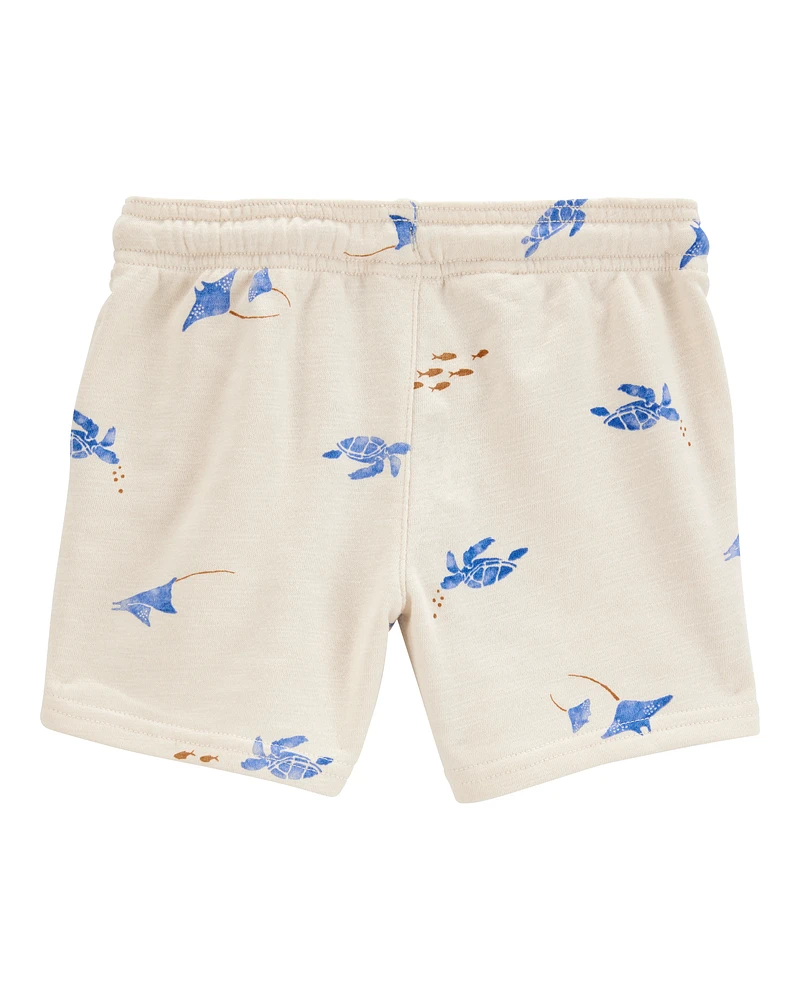 Baby Sea Print Pull-On French Terry Shorts - Ivory