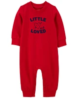 Baby Heart French Terry Long-Sleeve Jumpsuit - Red