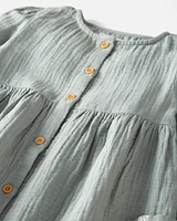 Toddler Organic Cotton Gauze Button-Front Dress Sage Pond