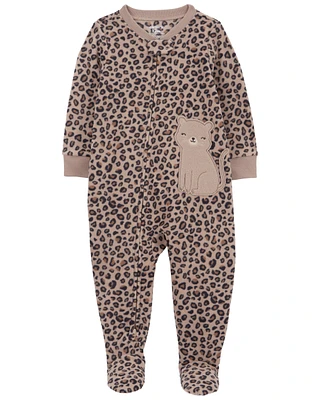 Toddler 1-Piece Cheetah Print Fleece Footie Pyjamas