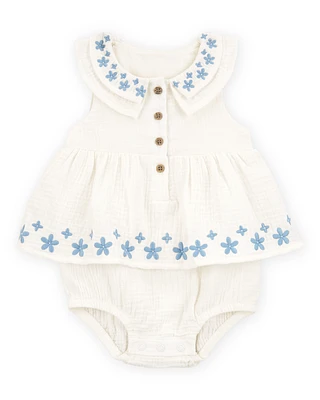 Baby Floral Embroidered Bodysuit Dress - Ivory