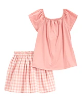 Kid 2-Piece Gingham Skort Outfit Set - Pink
