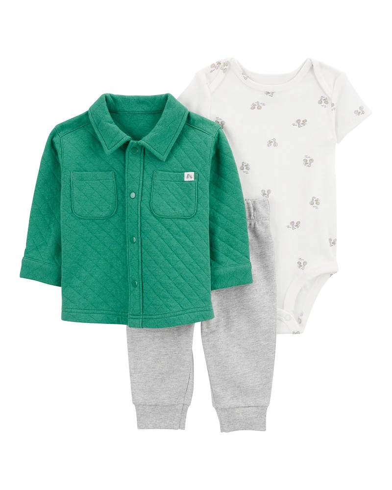 Baby 3-Piece Quilted Little Cardigan Set