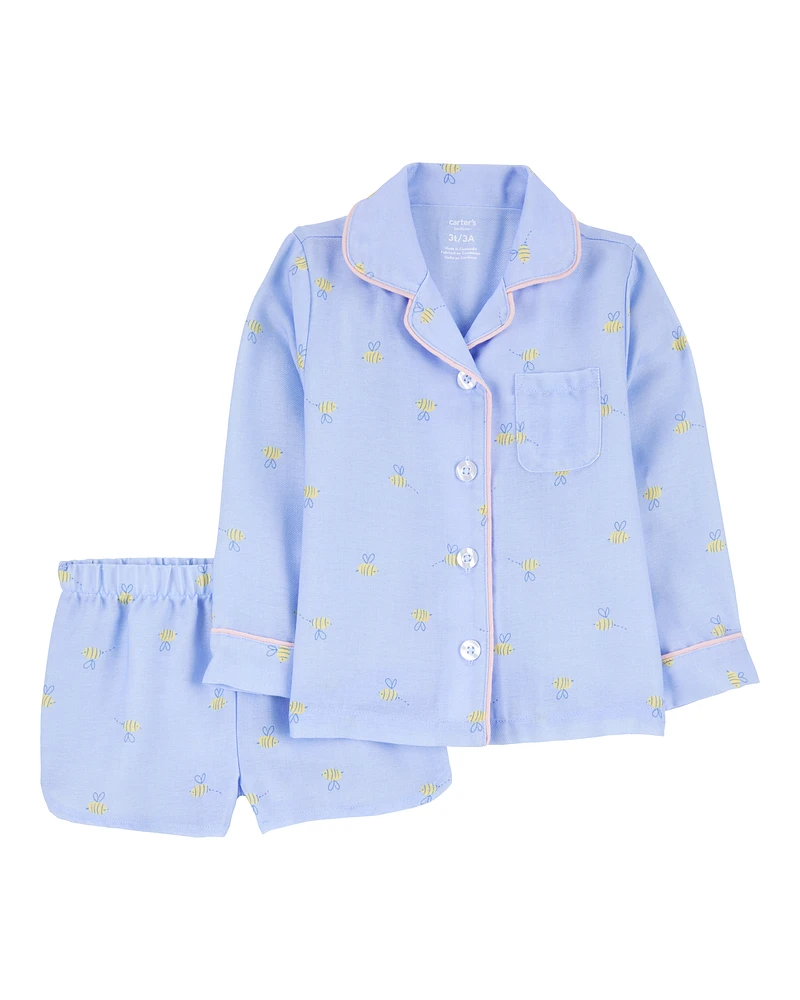 Toddler Bee Print Loose Fit 2-Piece Pyjamas - Blue