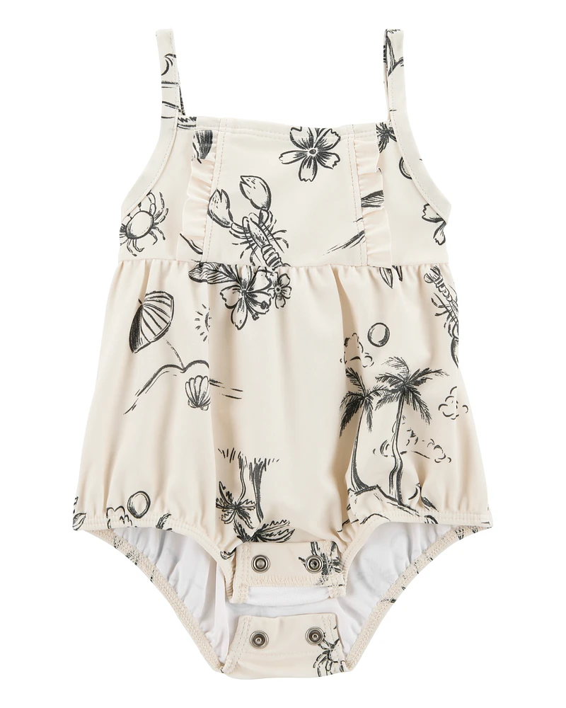 Baby Girl 1-Piece Beach Print Swimsuit