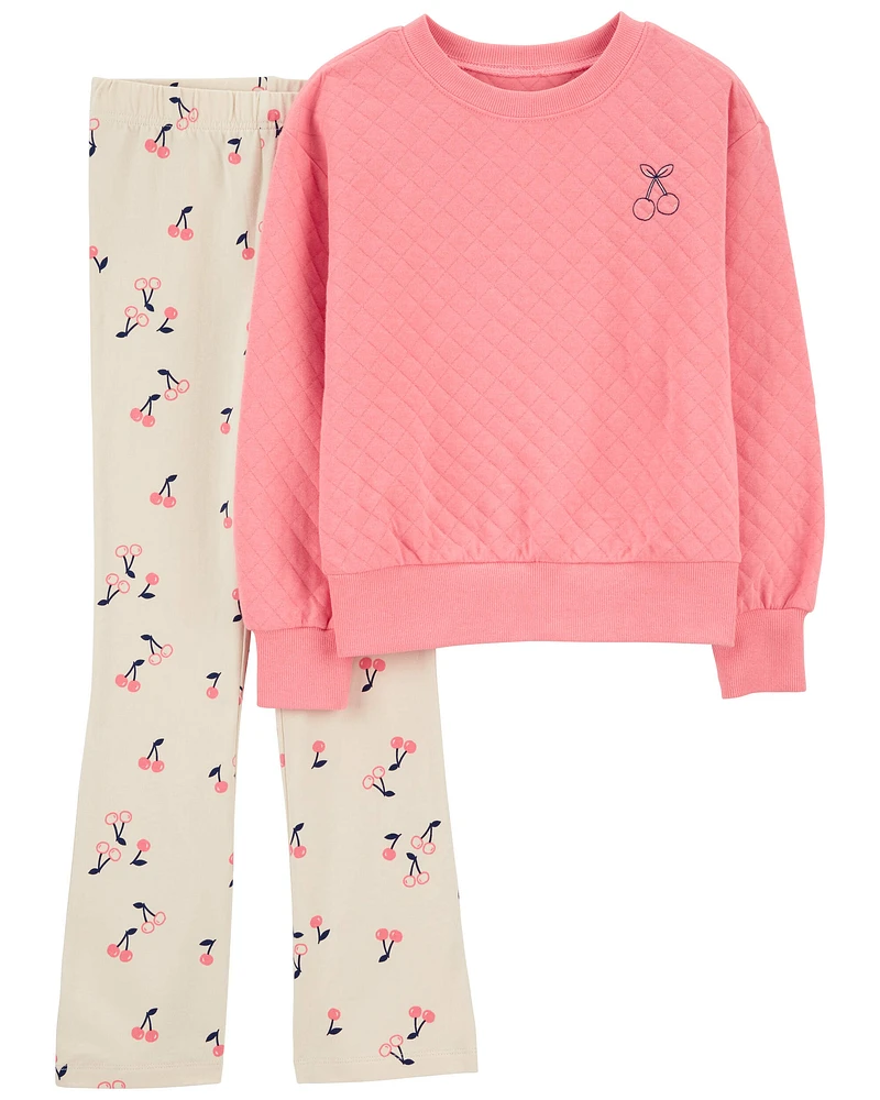 Kid 2-Piece Cherry Doubleknit Pullover & Flare Legging Set