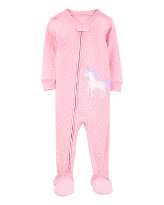Baby Unicorn Snug Fit Cotton Footie 1-Piece Pyjamas - Pink