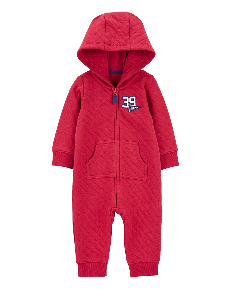 Baby Sporty Double Knit Long-Sleeve Jumpsuit - Red