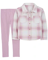 Kid 2-Piece Plaid Fleece Shacket & Legging Set