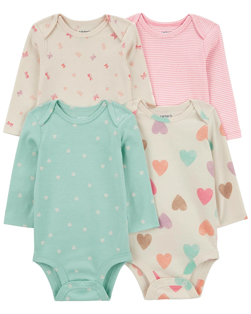 4-Pack Long-Sleeve Cotton Bodysuits