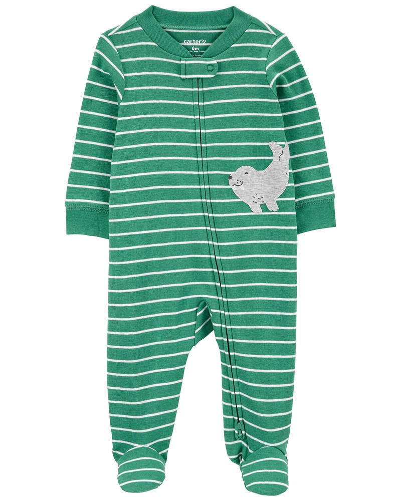 Striped Walrus 2-Way Zip Sleep & Play Pajamas