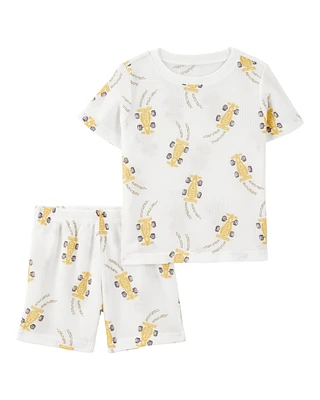 Toddler Race Car Print Loose Fit Waffle Knit 2-Piece Pyjamas - Grey