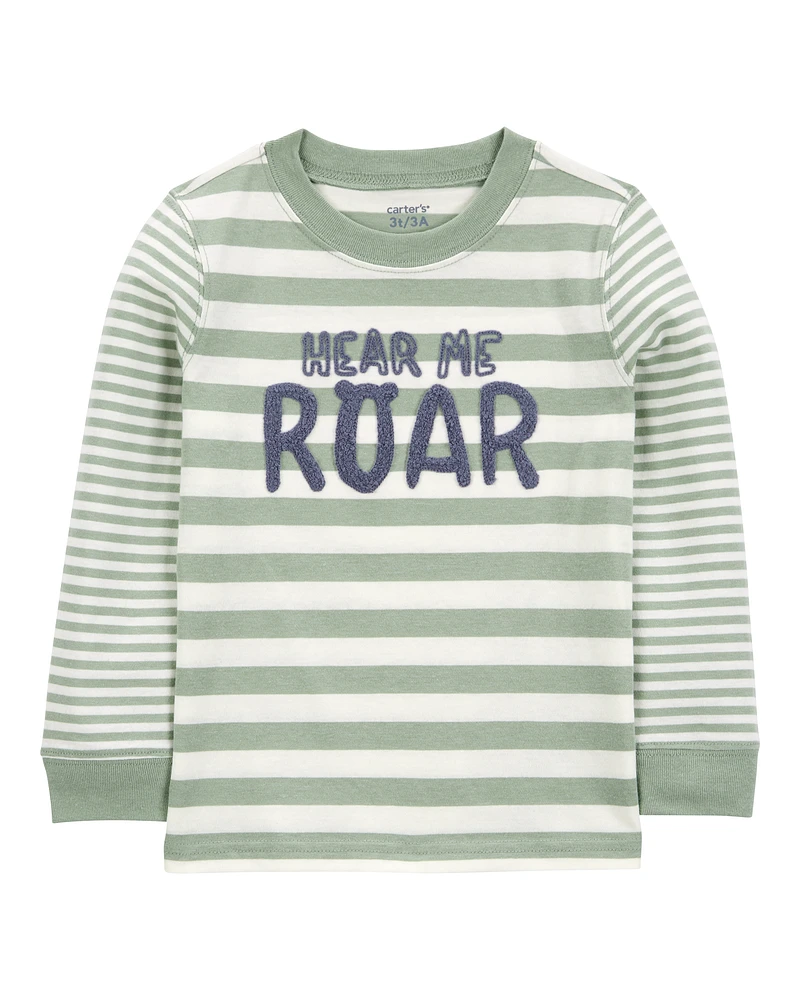 Toddler Hear Me Roar Striped Long-Sleeve Graphic Tee