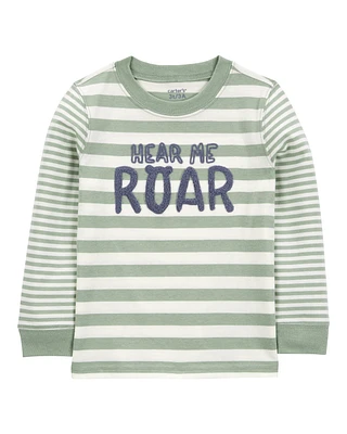 Toddler Hear Me Roar Striped Long-Sleeve Graphic Tee