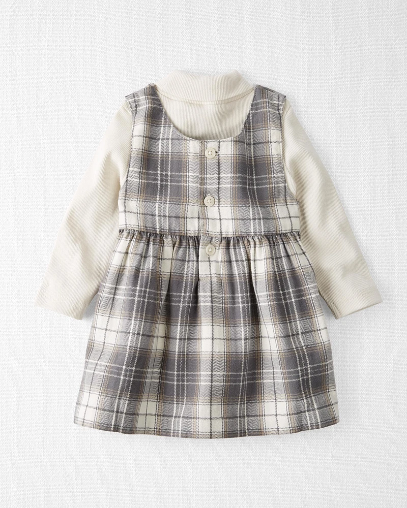 Baby 2-Piece Organic Cotton Herringbone Dress Set Plaid