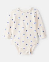 Baby Girl Blueberry Print Long-Sleeve Fashion Bodysuit - White