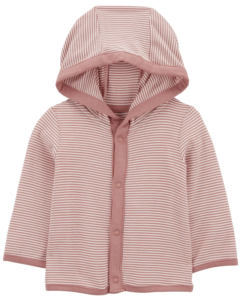 Pink & White PurelySoft Jersey Hooded Cardigan