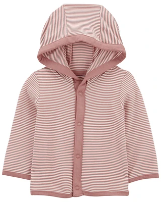 Pink & White PurelySoft Jersey Hooded Cardigan