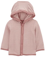 Pink & White PurelySoft Jersey Hooded Cardigan