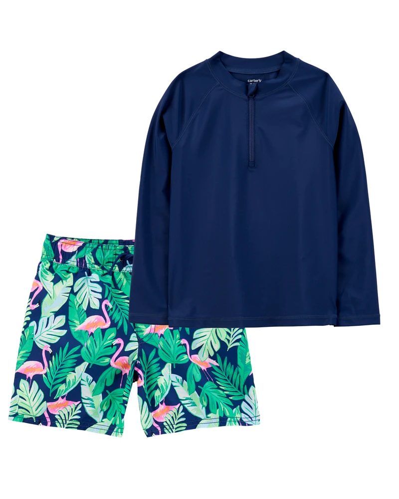 Kid 2-Piece Tropical Rashguard & Swim Trunk Set