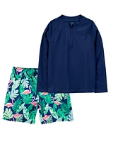 Kid 2-Piece Tropical Rashguard & Swim Trunk Set