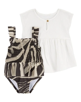 Baby 2-Pack Zebra 1-Piece Swimsuit & Cover-Up Set