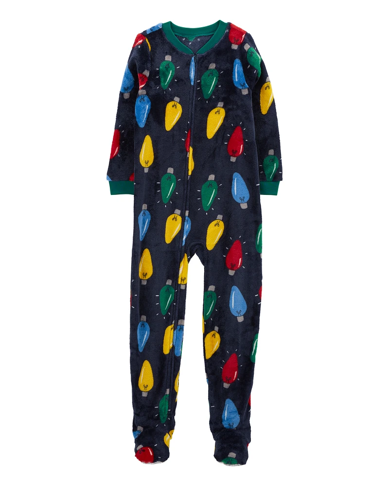 Kid 1-Piece Christmas Lights Velboa Footie Pyjamas