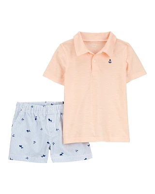 Toddler 2-Piece Anchor Polo Outfit Set - Orange/Blue