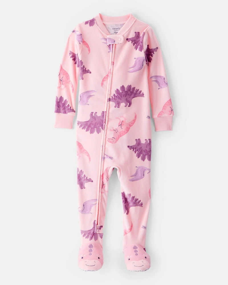 Baby Girl Dinosaur Loose Fit 2-Way Zip 1-Piece pyjamas - Pink