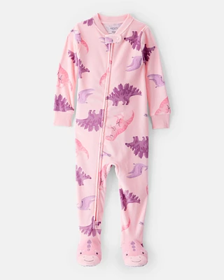 Baby Girl Dinosaur Loose Fit 2-Way Zip 1-Piece pyjamas - Pink