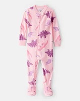 Baby Girl Dinosaur Loose Fit 2-Way Zip 1-Piece pyjamas - Pink