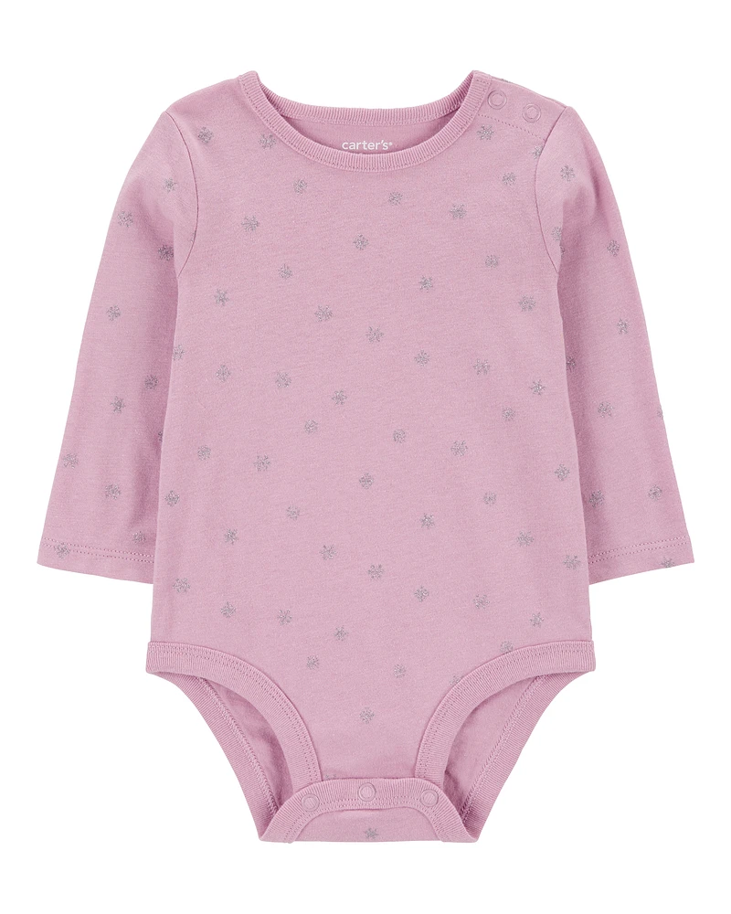 Baby Glitter Snowflake Long-Sleeve Bodysuit