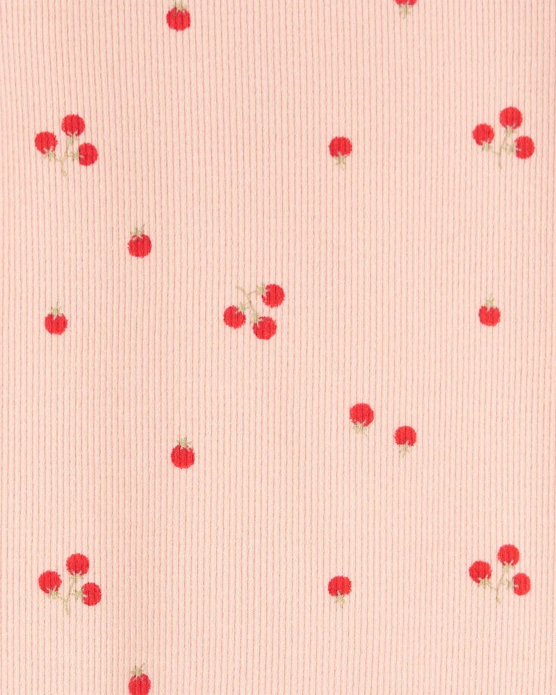 Baby Tomato Print Ribbed Short-Sleeve Bodysuit - Pink