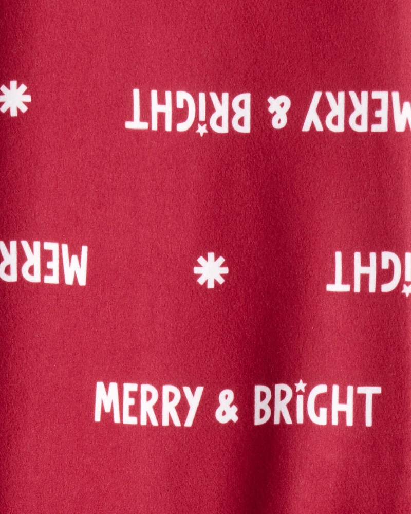 Kid Merry & Bright Christmas Print Loose Fit Pajama Bottoms - Red