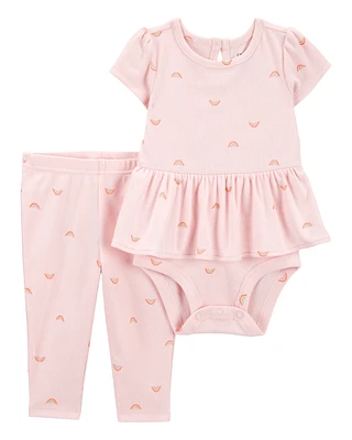 Baby 2-Piece Rainbow Peplum Bodysuit Pant Set - Pink